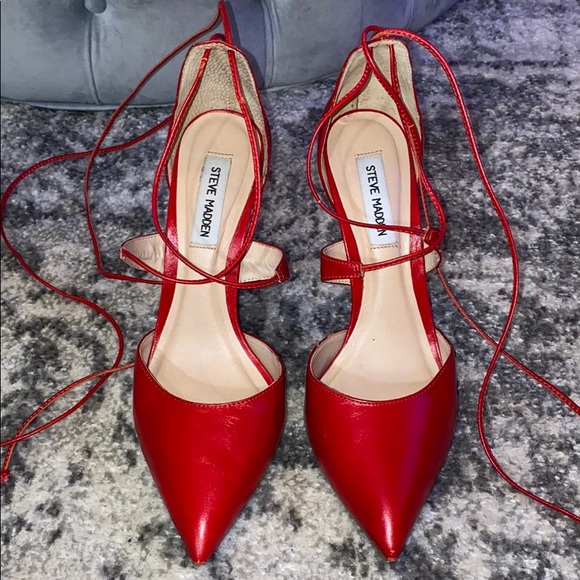 Steve Madden red tie pointed toe heels pumps 9 - Picture 4 of 12